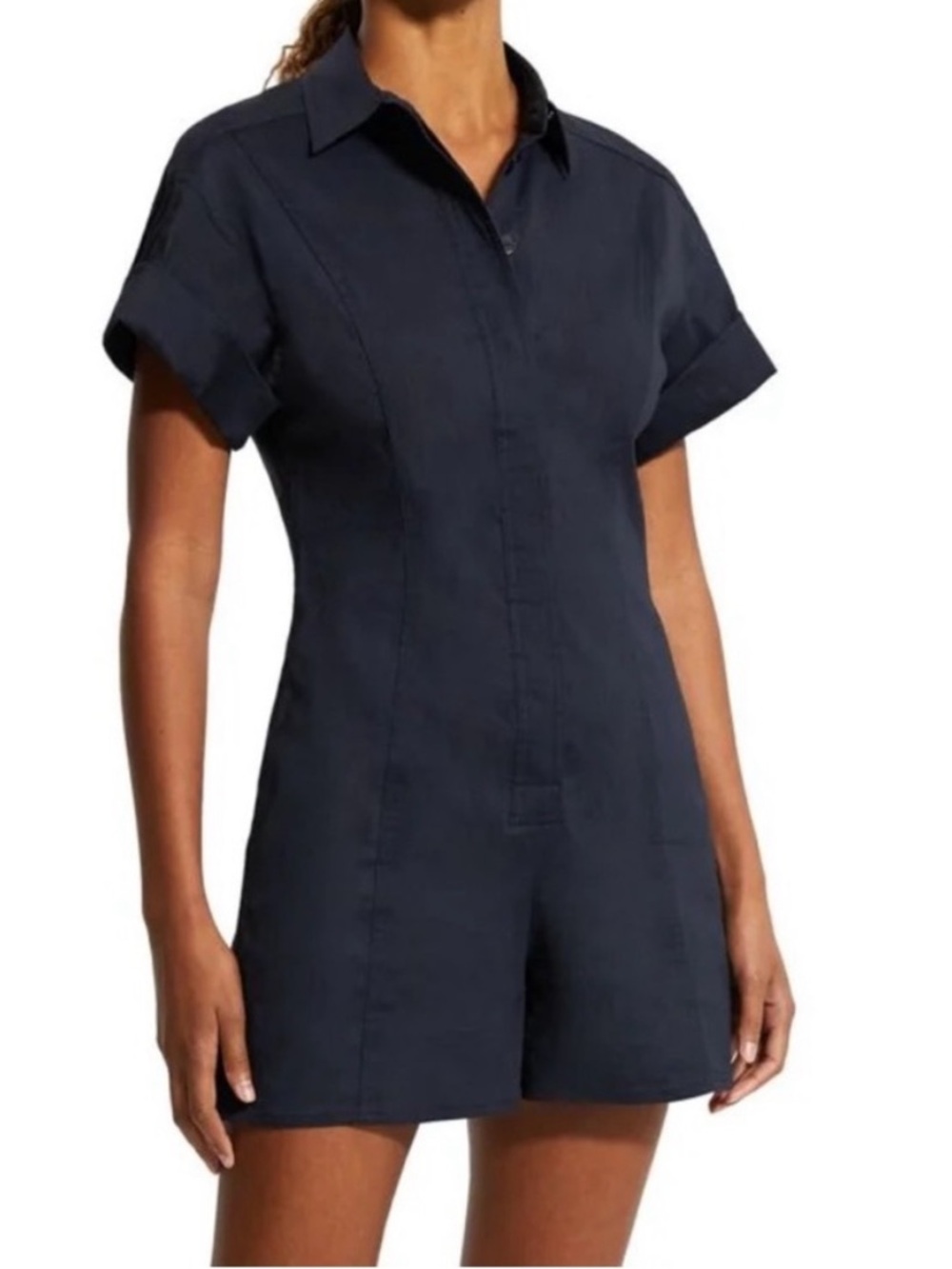 Theory dark navy linen shirt romper. NWT. Size 12